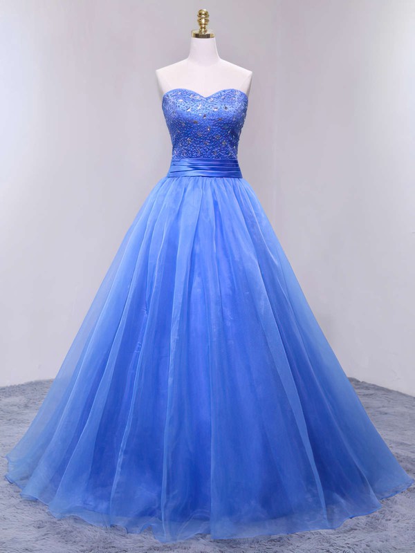 Inexpensive Sweetheart Organza with Beading Floor-length Lace-up Ball Gown Prom Dresses #JCD020103063