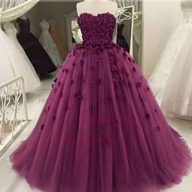Fabulous Ball Gown Sweetheart Tulle with Flower(s) Floor-length Prom Dresses #JCD020103066