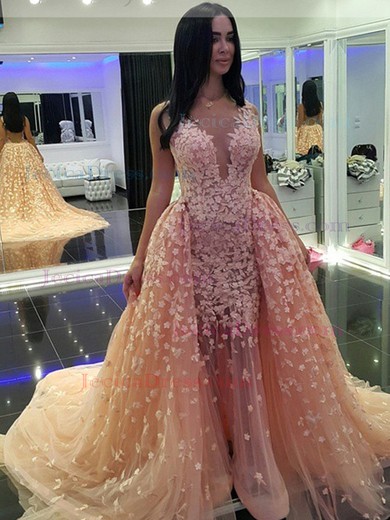 Ball Gown Scoop Neck Tulle with Appliques Lace New Arrival Detachable Prom Dresses #JCD020103069