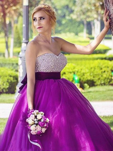 New Style Sweetheart Tulle with Beading Sweep Train Ball Gown Prom Dresses #JCD020103078