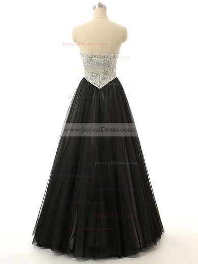 Ball Gown Sweetheart Black Tulle with Beading Floor-length Modest Prom Dresses #JCD020103084