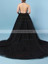 Hot High Neck Ball Gown Black Tulle Ruffles Sweep Train Backless Prom Dresses #JCD020103088