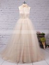 Hot High Neck Ball Gown Black Tulle Ruffles Sweep Train Backless Prom Dresses #JCD020103088