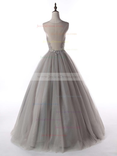 Wholesale Scoop Neck Tulle with Appliques Lace Floor-length Ball Gown Prom Dresses #JCD020103089