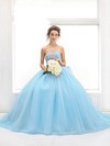 Glamorous Sweetheart Blue Chiffon Tulle with Appliques Lace Court Train Ball Gown Prom Dresses #JCD020103099