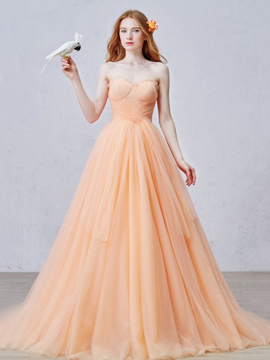 New Style Sweetheart Tulle with Ruffles Sweep Train Lace-up Ball Gown Prom Dresses #JCD020103103