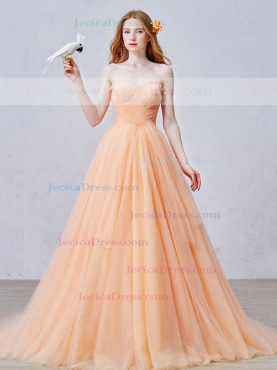 New Style Sweetheart Tulle with Ruffles Sweep Train Lace-up Ball Gown Prom Dresses #JCD020103103