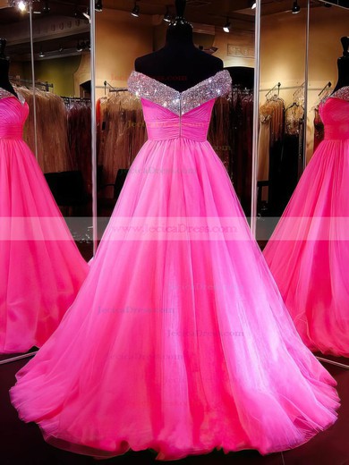 Amazing Ball Gown Tulle with Crystal Detailing Sweep Train Off-the-shoulder Prom Dresses #JCD020103112