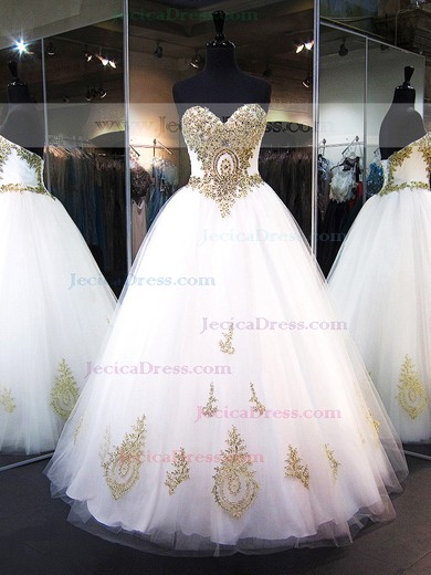 Sweetheart Tulle with Appliques Lace Floor-length Stunning Ball Gown Prom Dresses #JCD020103116