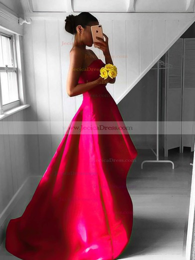 Affordable Asymmetrical A-line Satin with Ruffles High Low Strapless Prom Dresses #JCD020103124
