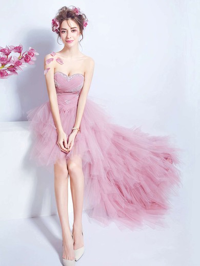 Asymmetrical A-line Sweetheart Tulle with Beading Stunning High Low Prom Dresses #JCD020103147