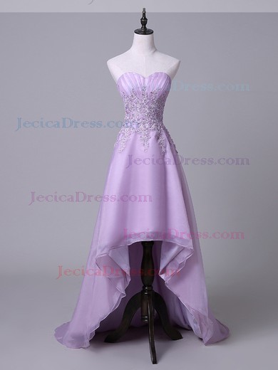Wholesale Asymmetrical A-line Sweetheart Chiffon with Appliques Lace High Low Prom Dresses #JCD020103162