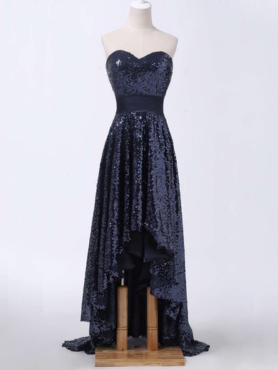 Sparkly Asymmetrical A-line Sweetheart Sequined with Sashes / Ribbons High Low Prom Dresses #JCD020103165