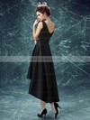 Simple Asymmetrical A-line Scoop Neck Satin with Ruffles High Low Black Prom Dresses #JCD020103168