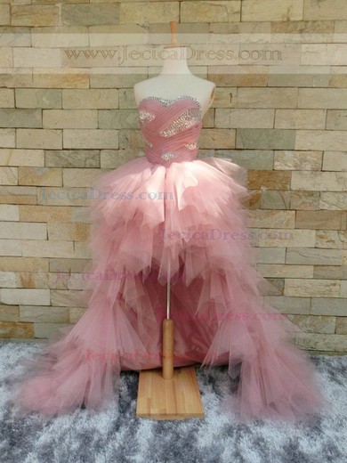 Glamorous Asymmetrical Princess Sweetheart Tulle with Ruffles High Low Prom Dresses #JCD020103173