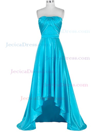 A-line Silk-like Satin with Ruffles Asymmetrical For Less High Low Strapless Prom Dresses #JCD020103175