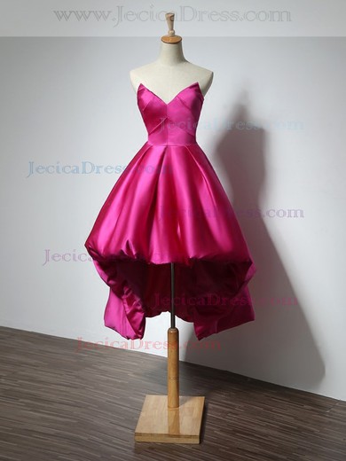 Vintage Asymmetrical Princess V-neck Satin with Ruffles High Low Prom Dresses #JCD020103177