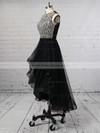 Princess Scoop Neck Organza with Beading Asymmetrical Popular High Low Black Prom Dresses #JCD020103179