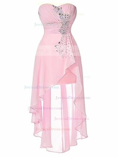Asymmetrical A-line Sweetheart Pink Chiffon with Ruffles Affordable High Low Prom Dresses #JCD020103180