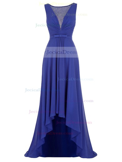 Online Asymmetrical A-line Scoop Neck Chiffon with Beading High Low Royal Blue Prom Dresses #JCD020103181