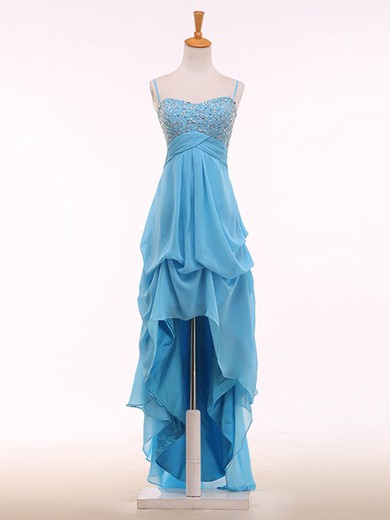 Great Asymmetrical A-line Sweetheart Chiffon with Beading High Low Blue Prom Dresses #JCD020103183