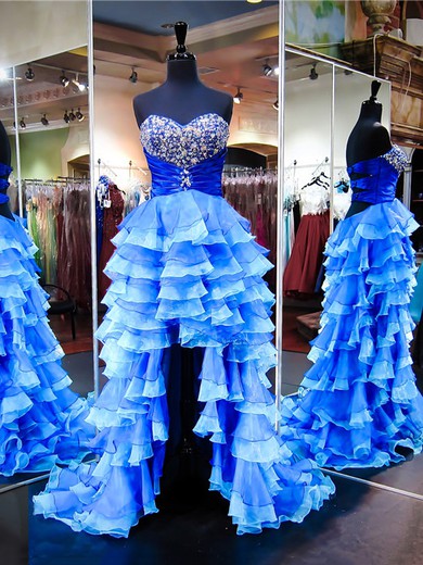 Princess Sweetheart Organza Beading Asymmetrical Amazing High Low Backless Prom Dresses #JCD020103185
