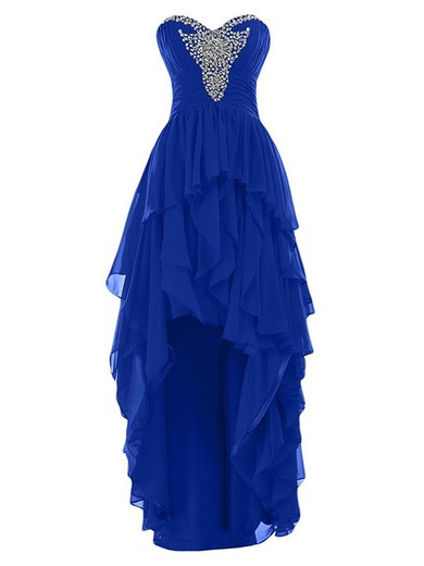 Best Asymmetrical A-line Sweetheart Chiffon with Beading High Low Royal Blue Prom Dresses #JCD020103190