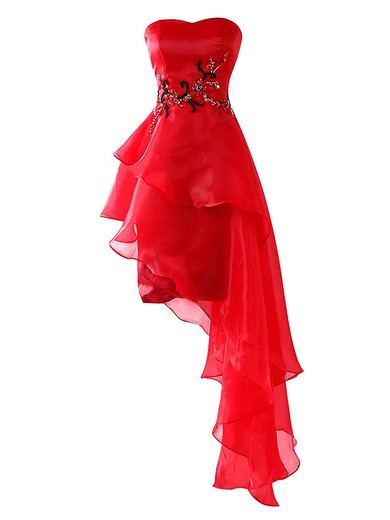 Asymmetrical A-line Sweetheart Red Chiffon with Beading Original High Low Prom Dresses #JCD020103191