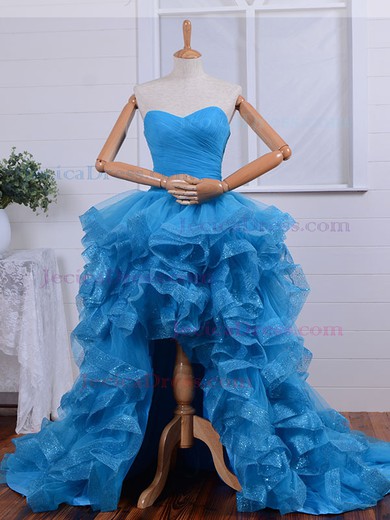 Noble Asymmetrical Princess Sweetheart Tulle with Ruffles High Low Prom Dresses #JCD020103208