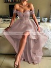 Sexy Asymmetrical A-line Off-the-shoulder Organza Appliques Lace High Low Backless Prom Dresses #JCD020103210