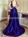 A-line Scoop Neck Satin Appliques Lace Asymmetrical Ladies High Low Backless Prom Dresses #JCD020103218