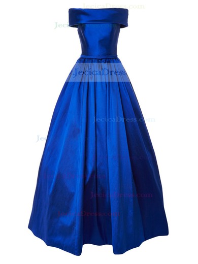 Princess Royal Blue Satin Sashes / Ribbons Floor-length Elegant Off-the-shoulder Prom Dresses #JCD020103223