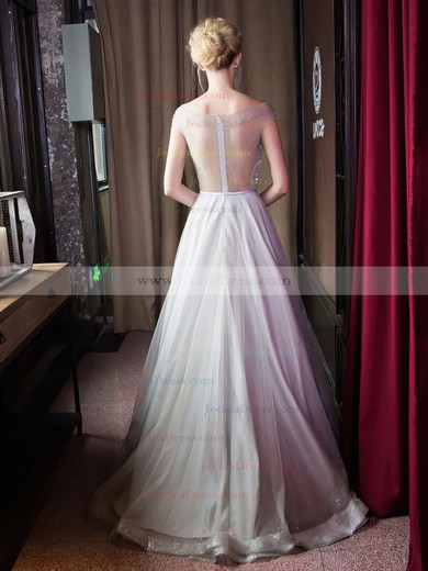 Latest Princess Tulle Crystal Detailing Floor-length Cap Straps Off-the-shoulder Prom Dresses #JCD020103230