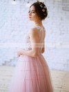 Princess Scoop Neck Tulle with Appliques Lace Floor-length New Arrival Pink Prom Dresses #JCD020103231