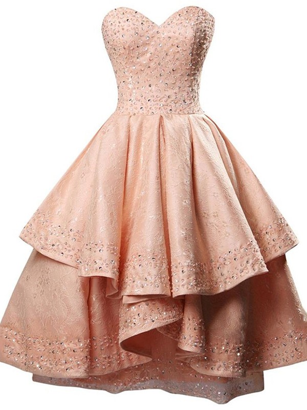 Original Sweetheart Princess Lace Satin with Sequins Short/Mini Prom Dresses #JCD020103234