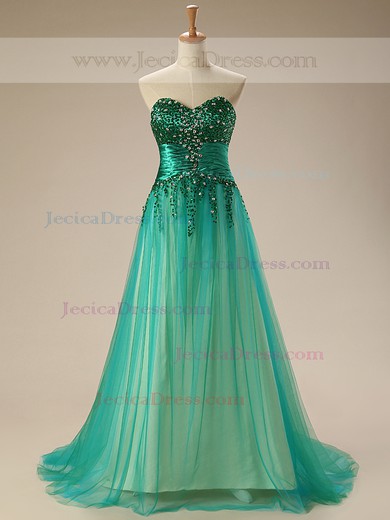 Affordable Sweetheart Tulle with Crystal Detailing Sweep Train Princess Prom Dresses #JCD020103238