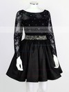 Short/Mini Backless Princess Scoop Neck Black Lace Satin with Beading Long Sleeve Wholesale Prom Dresses #JCD020103245