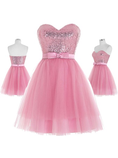 Amazing Sweetheart Princess Tulle Sequined with Sashes / Ribbons Short/Mini Prom Dresses #JCD020103249