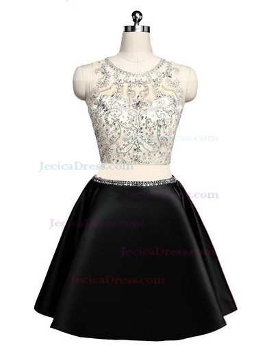 Black Short/Mini A-line Scoop Neck Satin Tulle with Beading Two Piece Original Prom Dresses #JCD020103262