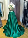Scoop Neck Princess Satin Tulle with Beading Sweep Train Boutique Two Piece Prom Dresses #JCD020103288