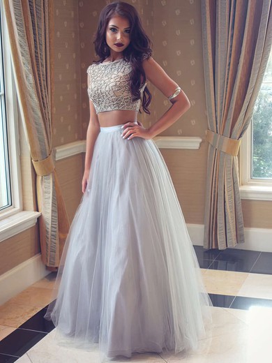 New Style Scoop Neck Princess Tulle with Pearl Detailing Floor-length Two Piece Prom Dresses #JCD020103295