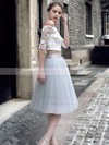 Knee-length Princess Off-the-shoulder Lace Tulle with Ruffles Girls Two Piece 1/2 Sleeve Prom Dresses #JCD020103308