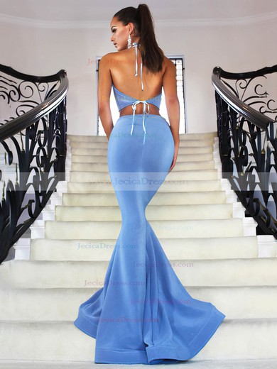 Hot Backless Halter Trumpet/Mermaid Satin with Ruffles Court Train Two Piece Prom Dresses #JCD020103310