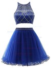 Royal Blue A-line Scoop Neck Tulle with Beading Original Short/Mini Two Piece Prom Dresses #JCD020103311