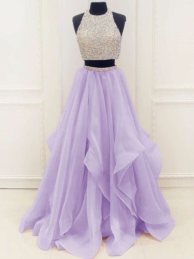 Princess Scoop Neck Organza with Beading Floor-length Fabulous Two Piece Prom Dresses #JCD020103326