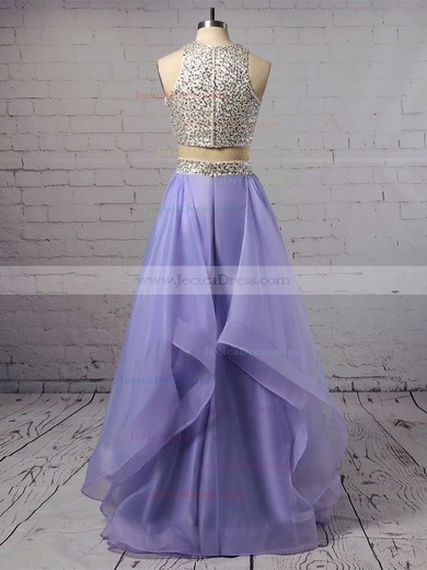 Princess Scoop Neck Organza with Beading Floor-length Fabulous Two Piece Prom Dresses #JCD020103326