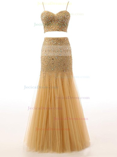 Trumpet/Mermaid Backless Sweetheart Tulle with Sequins Floor-length Stunning Two Piece Prom Dresses #JCD020103333
