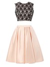 Short/Mini A-line Scoop Neck Lace Satin with Sequins Promotion Open Back Two Piece Prom Dresses #JCD020103335