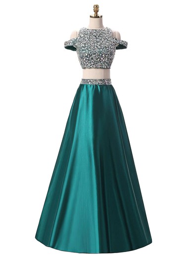 A-line Scoop Neck Satin with Crystal Detailing Floor-length Graceful Two Piece Prom Dresses #JCD020103343