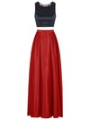 Simple A-line Scoop Neck Satin with Crystal Detailing Floor-length Two Piece Prom Dresses #JCD020103346